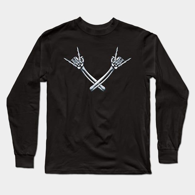 Skeleton Metal Hands Gothic Goth Metal music punk rock Long Sleeve T-Shirt by folidelarts